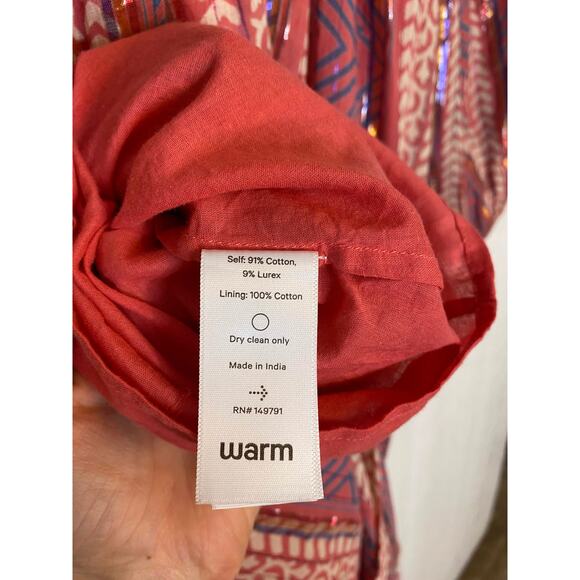 WARM Pink Metallic Striped Long Bishop Sleeve Midi Dress US 0 - Picture 10 of 10